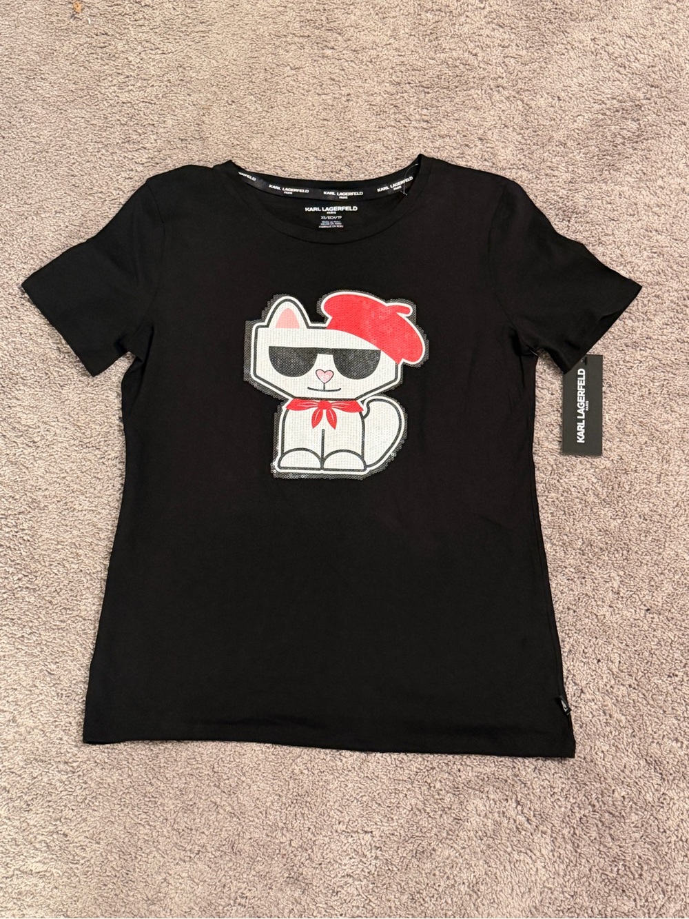 Karl Lagerfeld Black Logo Crewneck Tee with White Print